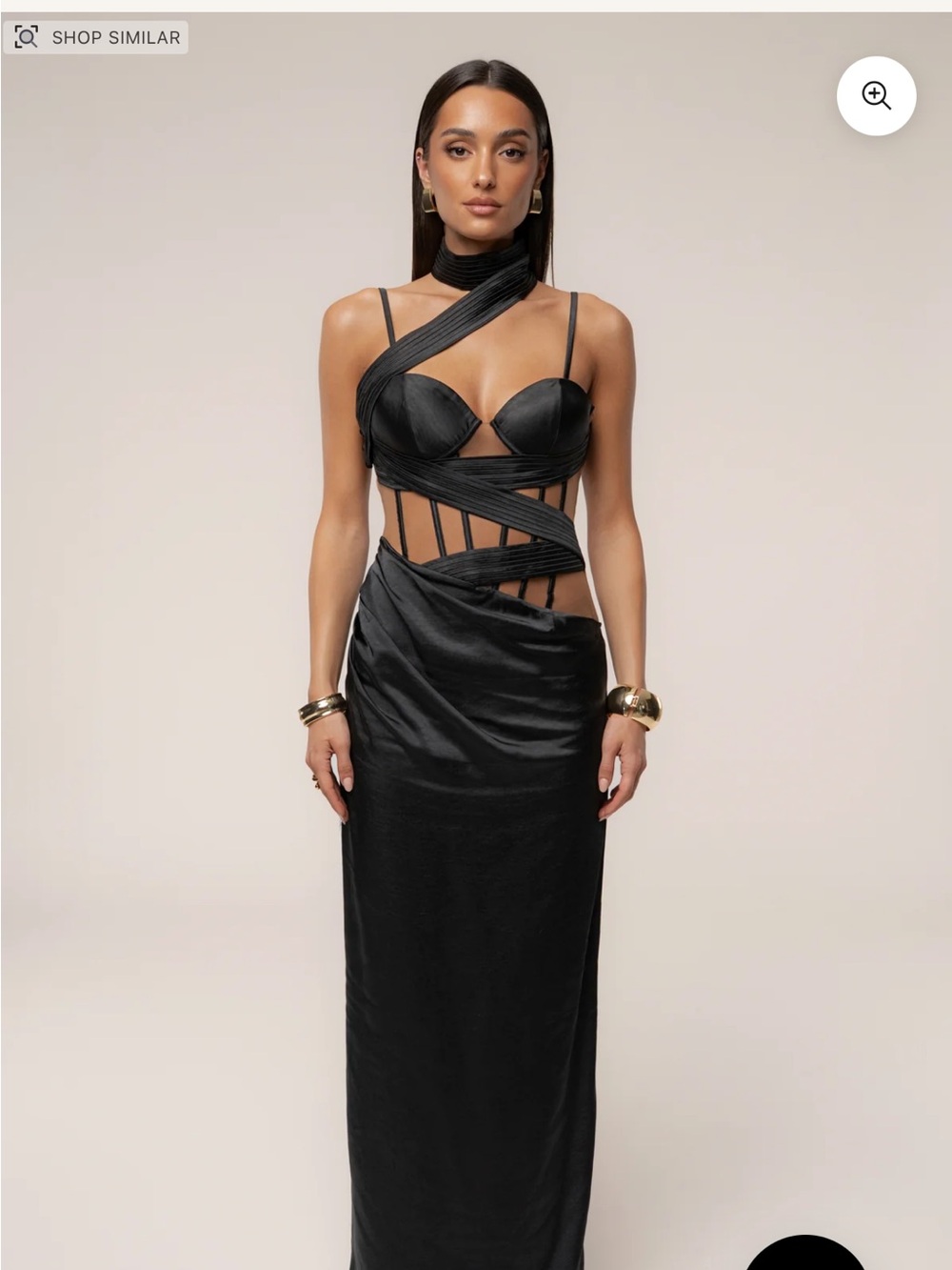 JLUXLABEL Black Strapless Cutout Satin Evening Gown